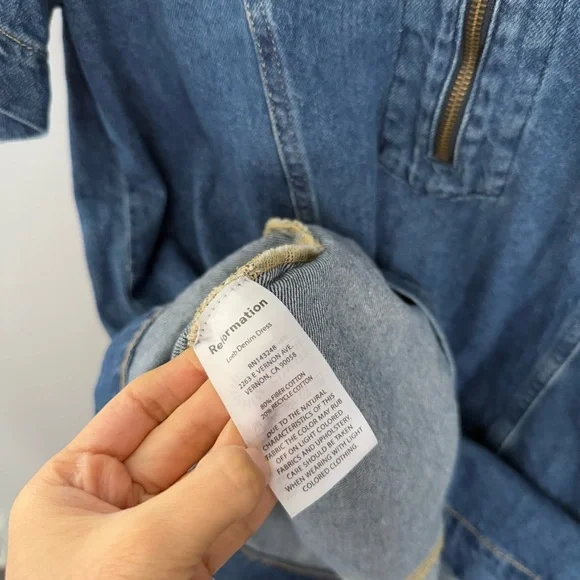 Reformation 12 Loeb Denim Mini Dress 1/4 Zip Up western country festival - Picture 7 of 9